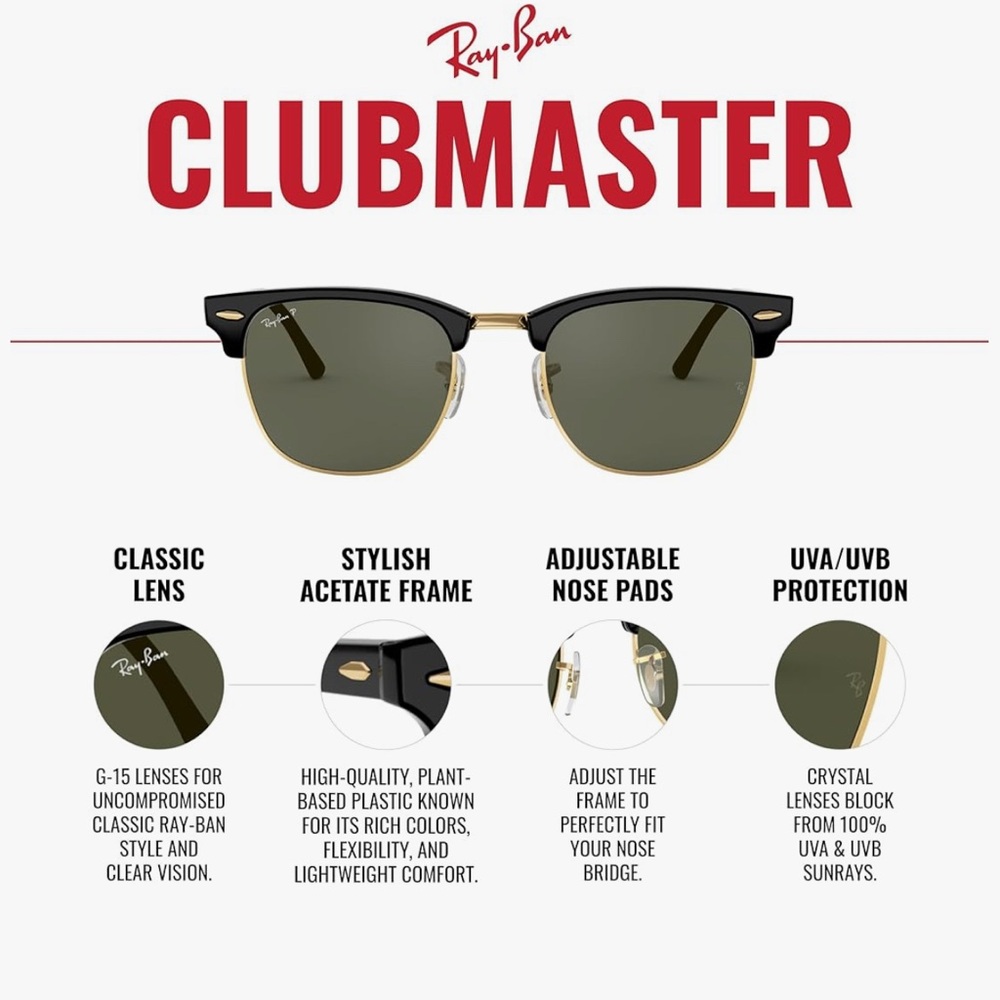 Ray-Ban Clubmaster Black and Gold Sunglasses